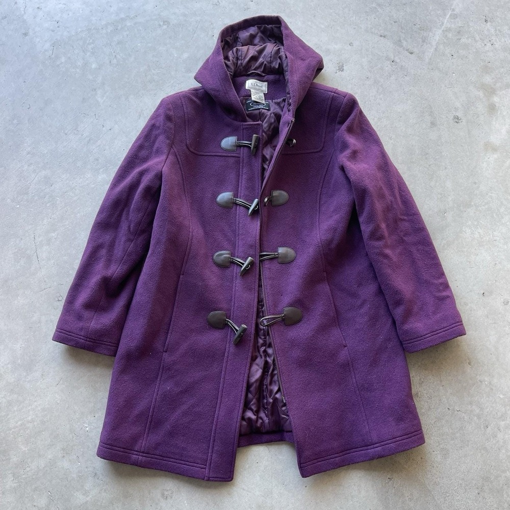 Vintage L.L. Bean Wool Coat Peacoat Purple‎ Bellandi Italian Fabric 14P Large